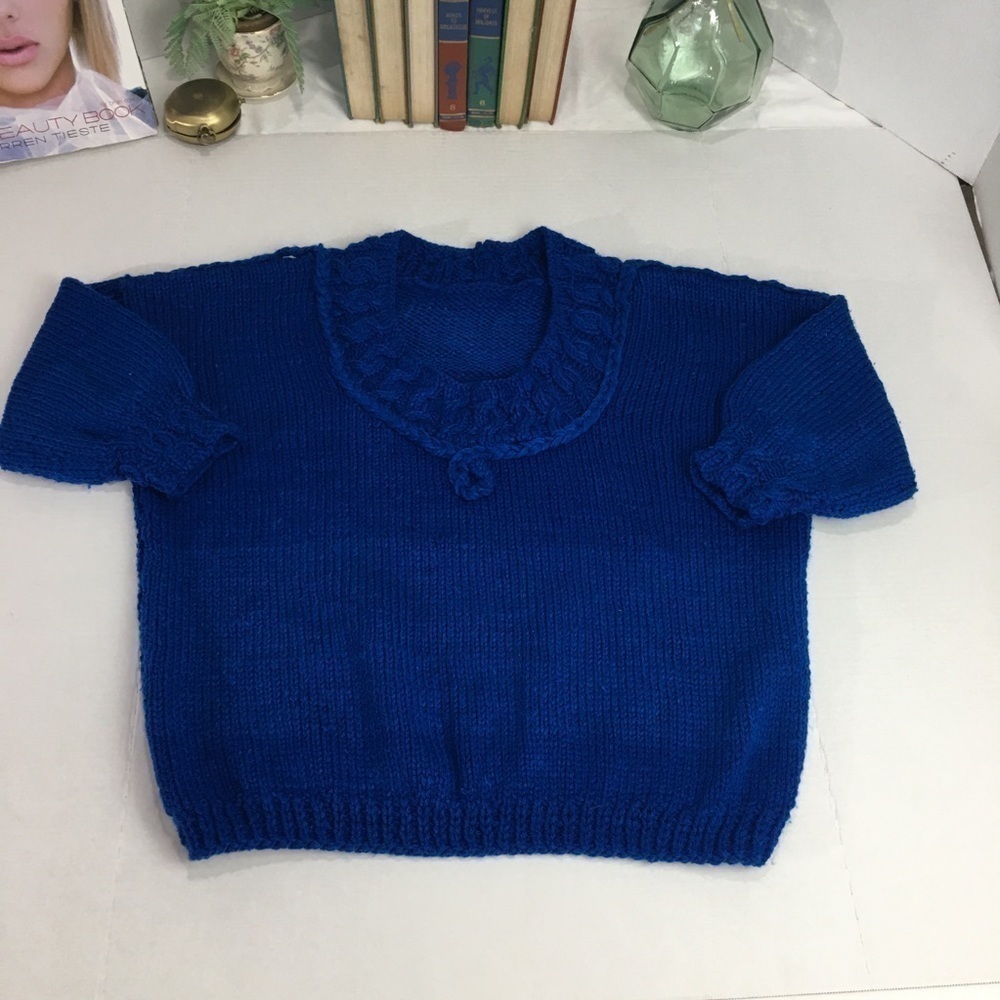 Handmade colbalt blue knit sweater
